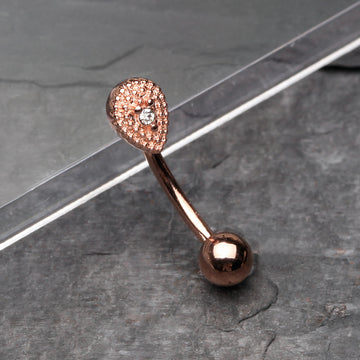 Detail View 1 of Rose Gold Aria Sparkle Teardrop Curved Barbell Ring-Clear Gem